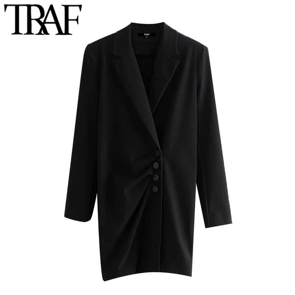 traf women chic fashion with shoulder pads mini dress vintage notched collar long sleeve female dresses vestidos mujer 210415, Black;gray 
traf women chic fashion with shoulder pads mini dress vintage notched collar long sleeve female dresses vestidos mujer 210415, Black;gray