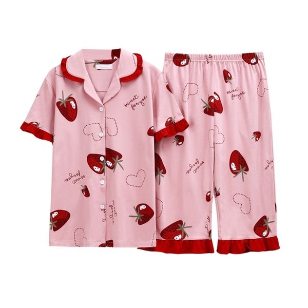 summer strawberry print cute pajamas women girls 2 pieces set cotton loose sleepwear short sleeve pants lounge p05902w 210421, Black;red
summer strawberry print cute pajamas women girls 2 pieces set cotton loose sleepwear short sleeve pants lounge p05902w 210421, Black;red