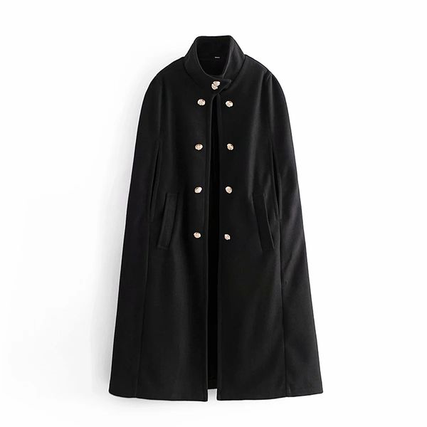 women's fashion double-breasted loose cape coat wild stand collar long casual shawl winter style 210521, Black
women's fashion double-breasted loose cape coat wild stand collar long casual shawl winter style 210521, Black