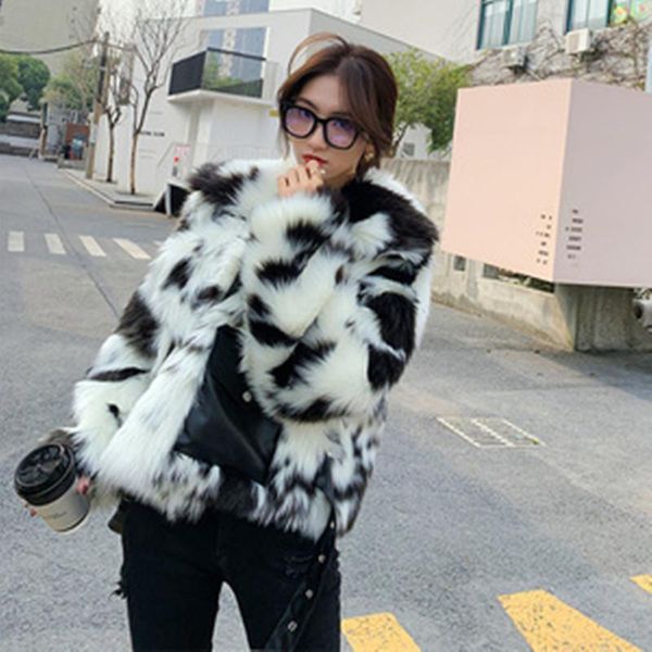 women's fur & faux coat ladies 2021 autumn winter cow color imitation plush clothing stitching pockets long sleeves overcoat xf697, Black
women's fur & faux coat ladies 2021 autumn winter cow color imitation plush clothing stitching pockets long sleeves overcoat xf697, Black