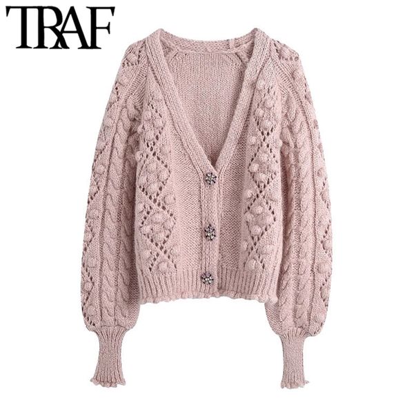women fashion gem buttons pompom detail knitted cardigan sweater vintage long sleeve female outerwear chic 210507, White
women fashion gem buttons pompom detail knitted cardigan sweater vintage long sleeve female outerwear chic 210507, White