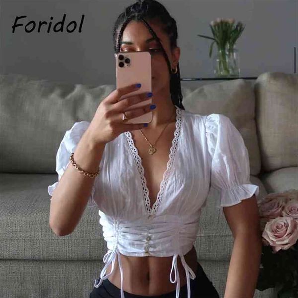 v neck ruched white crop women lace button up cotton blouse puff sleeve summer beach cherry print 210427
v neck ruched white crop women lace button up cotton blouse puff sleeve summer beach cherry print 210427