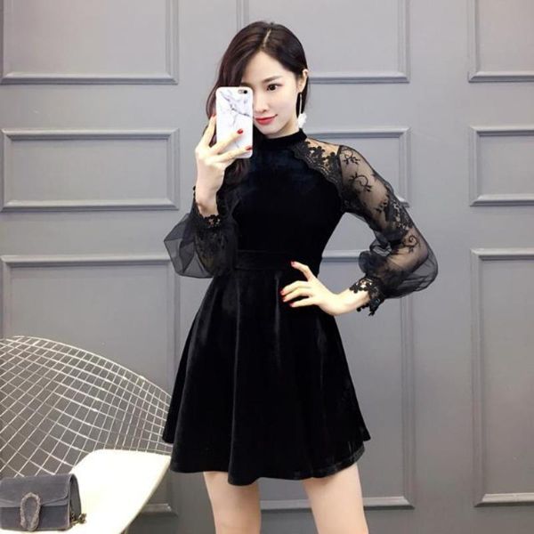 casual dresses 2021 woman o-nevk vintage dress female long sleeve mesh patchwork velvet mini ladies lace elegant vestidos h271, Black;gray
casual dresses 2021 woman o-nevk vintage dress female long sleeve mesh patchwork velvet mini ladies lace elegant vestidos h271, Black;gray