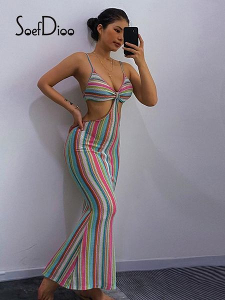 casual dresses soefdioo knitting stripe printed chic cut out bodycon dress women hollow backless maxi autumn 2021 party clubwear, Black;gray 
casual dresses soefdioo knitting stripe printed chic cut out bodycon dress women hollow backless maxi autumn 2021 party clubwear, Black;gray