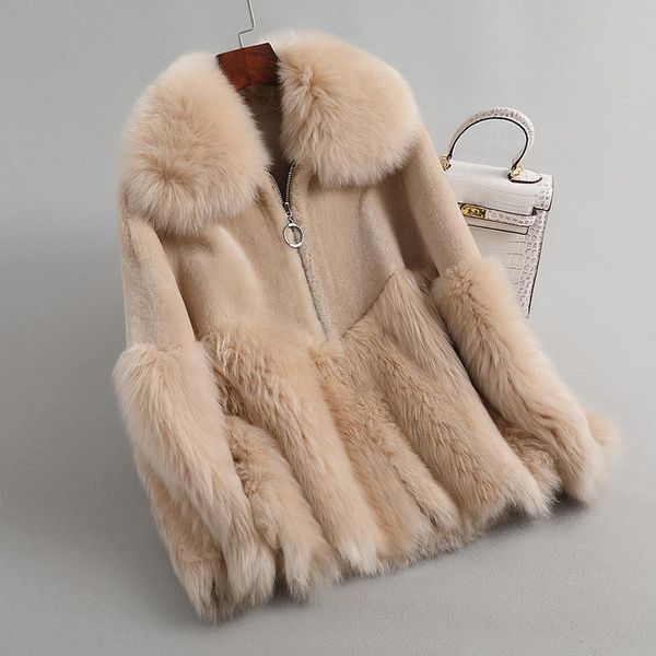 women's fur & faux real coat natural female genuine leather jacket autumn winter women clothes 2021 korean vintage double-faced, Black
women's fur & faux real coat natural female genuine leather jacket autumn winter women clothes 2021 korean vintage double-faced, Black