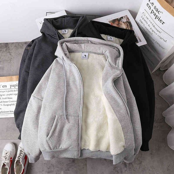 women hoodie jacket solid color hoodies 2021 autumn winter imitation lamb wool korean loose plus velvet thick zipper sweatshirt, Black
women hoodie jacket solid color hoodies 2021 autumn winter imitation lamb wool korean loose plus velvet thick zipper sweatshirt, Black