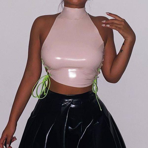 women's t-shirt woman high neck pu crop tank solid color halter backless bandage lace up vest s-l yy21032, White
women's t-shirt woman high neck pu crop tank solid color halter backless bandage lace up vest s-l yy21032, White