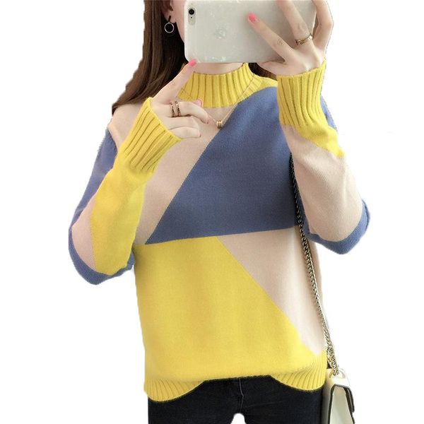 women's sweaters 2021 autumn style korean-style sweater female student versatile color panel pullover loose-fit mock-neck base shirt, White;black
women's sweaters 2021 autumn style korean-style sweater female student versatile color panel pullover loose-fit mock-neck base shirt, White;black