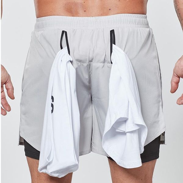 men's shorts 2021 jogging sports casual fitness running training breathable quick-drying double five-point pants, White;black
men's shorts 2021 jogging sports casual fitness running training breathable quick-drying double five-point pants, White;black