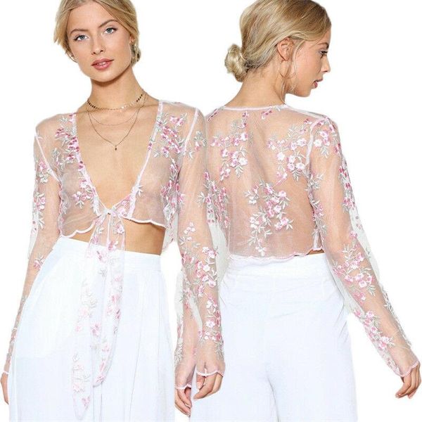women long sleeve see-through sheer mesh flower shirt cover up blouse beach short streetwear women's blouses & shirts, White
women long sleeve see-through sheer mesh flower shirt cover up blouse beach short streetwear women's blouses & shirts, White
