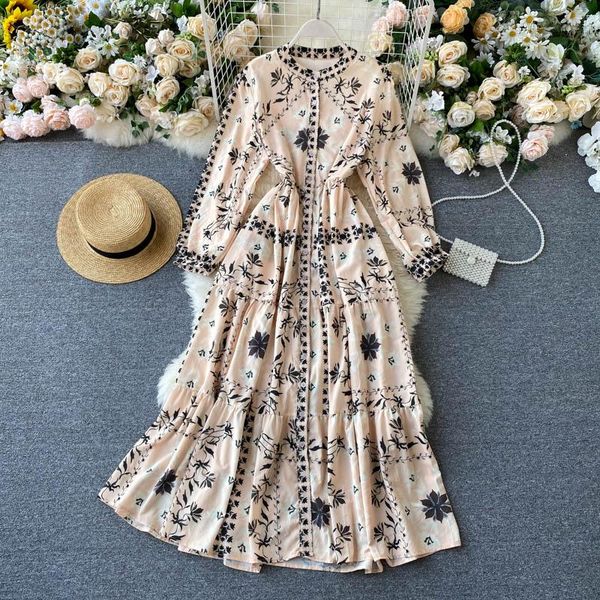 casual dresses fall women long dress pleated printed flowers sleeves swing ruffles ladies single breasted, Black;gray
casual dresses fall women long dress pleated printed flowers sleeves swing ruffles ladies single breasted, Black;gray