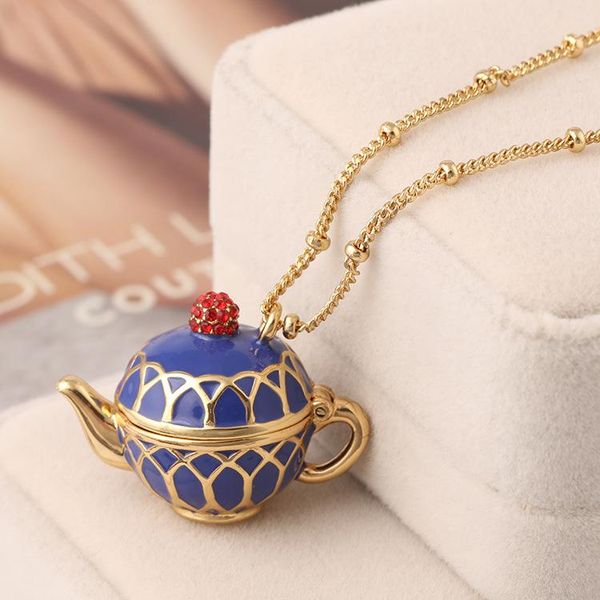 chains enamel blue teapot with diamond pendant necklace long sweater chain elegant jewelry for women, Silver
chains enamel blue teapot with diamond pendant necklace long sweater chain elegant jewelry for women, Silver