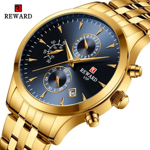 wristwatches reward mens watches sport chronograph quartz waterproof watch men stainless steel wristwatch relogio masculino, Slivery;brown