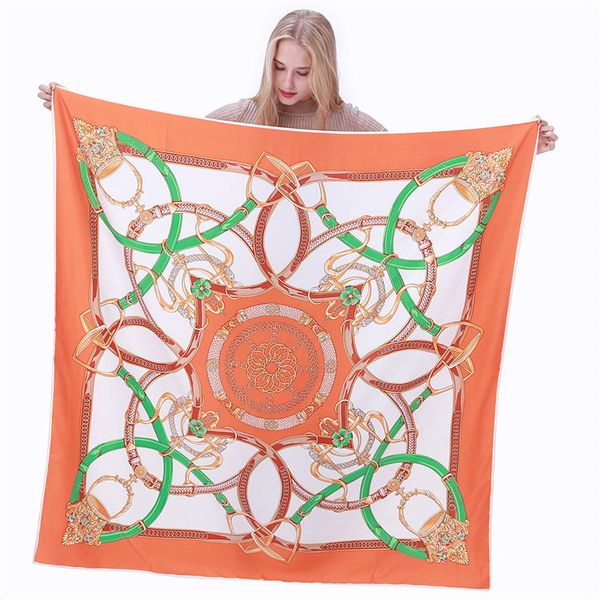 130cm handkerchief new fashion silk scarf twill imitation female big square chain printing travel shawl, White
130cm handkerchief new fashion silk scarf twill imitation female big square chain printing travel shawl, White