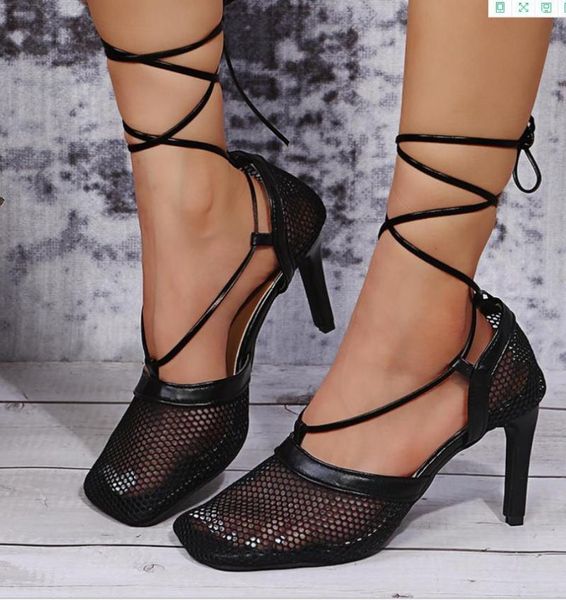 sandals women summer fashion high heels mesh bread head straps net lace-up shoes, Black
sandals women summer fashion high heels mesh bread head straps net lace-up shoes, Black