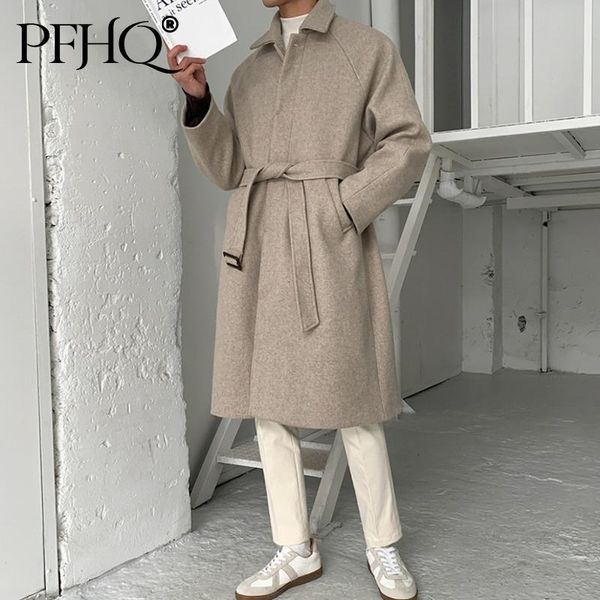 men's wool & blends pfhq bandage woolen coat 2021 autumn winter korean fashion thickened warm loose trend medium length long coats 21d1, Black
men's wool & blends pfhq bandage woolen coat 2021 autumn winter korean fashion thickened warm loose trend medium length long coats 21d1, Black