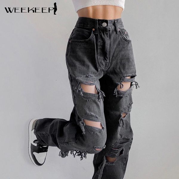 women's jeans weekeep vintage ripped hole women baggy cut out high waist denim pants summer korean streetwear fashion straight, Blue
women's jeans weekeep vintage ripped hole women baggy cut out high waist denim pants summer korean streetwear fashion straight, Blue