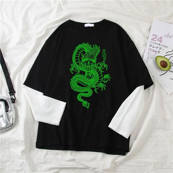 women's t-shirt streetwear harajuku vintage chinese dragon print long sleeve cotton o-neck y2k oversize loose casual women, White
women's t-shirt streetwear harajuku vintage chinese dragon print long sleeve cotton o-neck y2k oversize loose casual women, White