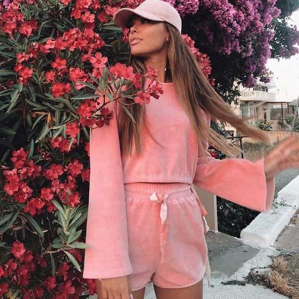 two piece dress women pink corduroy set long sleeve crop and shorts suit casual short pants sets outfits, White
two piece dress women pink corduroy set long sleeve crop and shorts suit casual short pants sets outfits, White