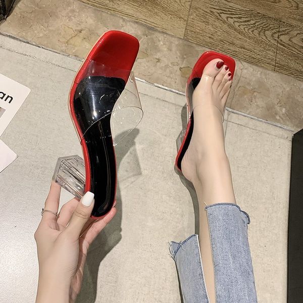 2021 summer pvc women sandals crystal square toed heels mules women transparent heel sandals slippers pumps, Black
2021 summer pvc women sandals crystal square toed heels mules women transparent heel sandals slippers pumps, Black