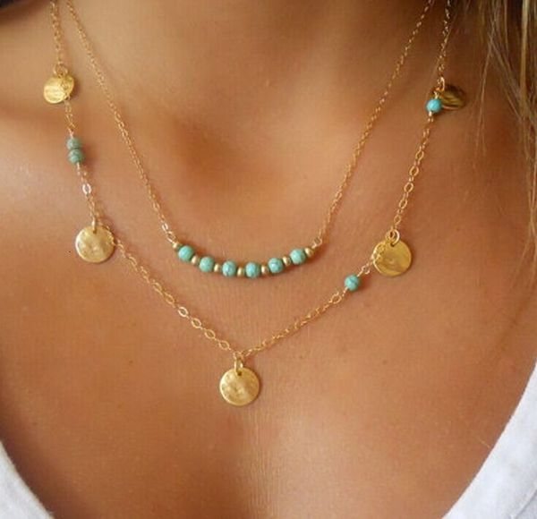 turquoise clavicle chain double layer necklace sequin jewelry, Silver
turquoise clavicle chain double layer necklace sequin jewelry, Silver