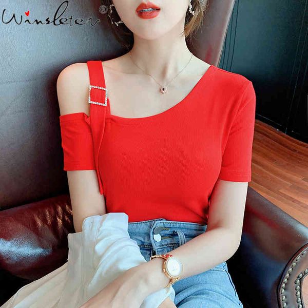 women's t-shirt summer european clothes cotton chic solid skew collar women bottoming shirt short sleeve tees 2021 t1451, White
women's t-shirt summer european clothes cotton chic solid skew collar women bottoming shirt short sleeve tees 2021 t1451, White