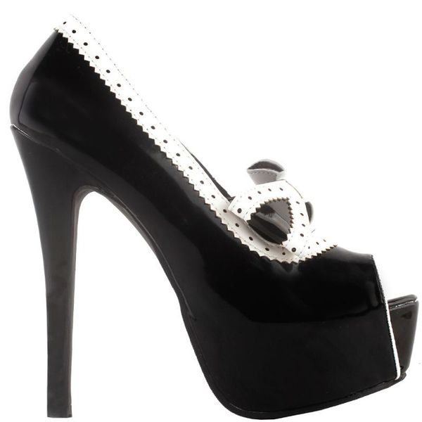 story women peep toe two tone eyelets bow platform stiletto heel dress pumps shoes, Black
story women peep toe two tone eyelets bow platform stiletto heel dress pumps shoes, Black