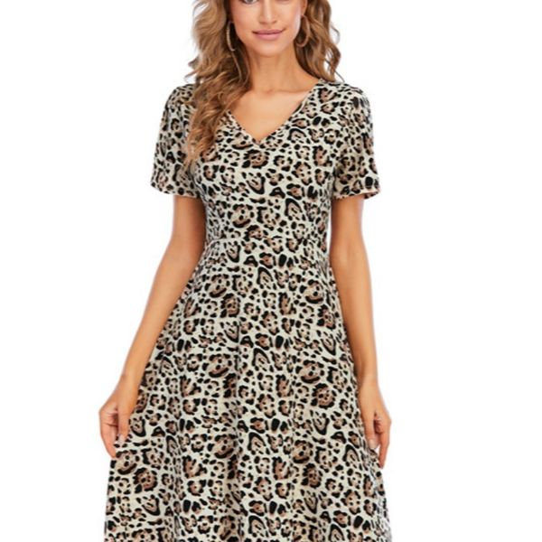 women's dresses casual leopard summer short sleeve print medium length skirt, Black;gray
women's dresses casual leopard summer short sleeve print medium length skirt, Black;gray