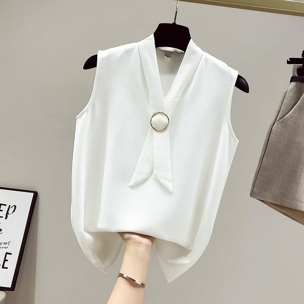 women's blouses & shirts summer sleeveless chiffon all-match vest loose soft shirt was thin female, White
women's blouses & shirts summer sleeveless chiffon all-match vest loose soft shirt was thin female, White