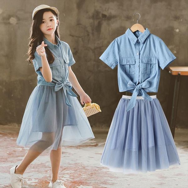 4 to 14 years kids and teen girls summer denim shirt mesh skirt two piece set korean style clothing fashion,, White
4 to 14 years kids and teen girls summer denim shirt mesh skirt two piece set korean style clothing fashion,, White