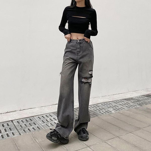 spring/summer jeans with black and gray gradient color fashionable holes high waist slim straight pants streetwear women's, Blue
spring/summer jeans with black and gray gradient color fashionable holes high waist slim straight pants streetwear women's, Blue