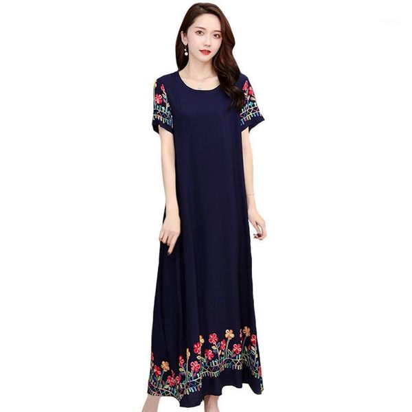 summer long dress women casual flower embroidery o-neck short sleeve vintage elegant sundress plus size dresses, Black;gray
summer long dress women casual flower embroidery o-neck short sleeve vintage elegant sundress plus size dresses, Black;gray