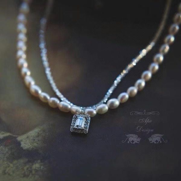 chains double layer natural pearl necklace vintage fashion zircon women men personalized white elegant trendy clavicle chain, Silver
chains double layer natural pearl necklace vintage fashion zircon women men personalized white elegant trendy clavicle chain, Silver