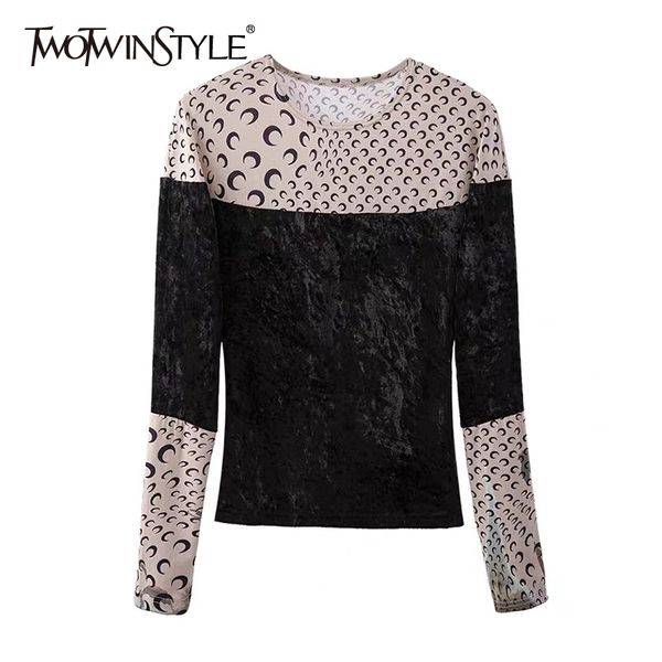 twotwinstyle patchwork printed moon t shirt for women o neck long sleeve slim velour t shirts female fashion clothing fall 210517, White
twotwinstyle patchwork printed moon t shirt for women o neck long sleeve slim velour t shirts female fashion clothing fall 210517, White
