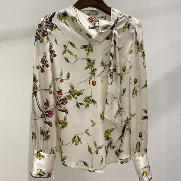blouses spring runway designers elegant bow floral collar printing silk shirts women's office, White
blouses spring runway designers elegant bow floral collar printing silk shirts women's office, White