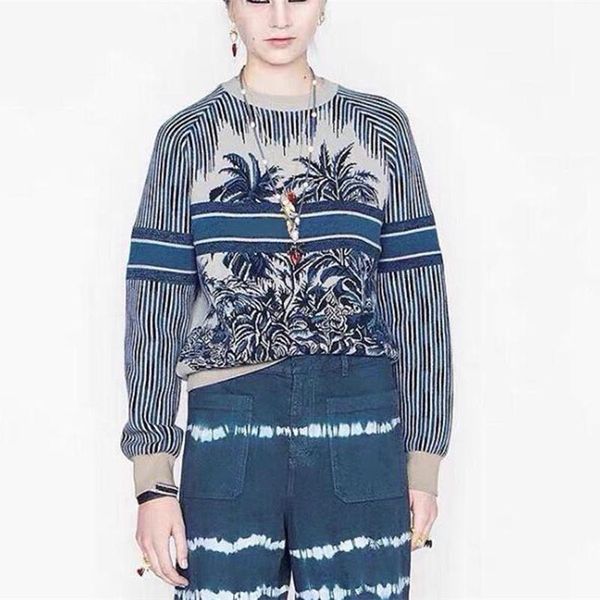 women's sweaters 2022 fashion designer wool blends sweater pullover o-neck blue coconut stripe landscape pattern jacquard retro jumper, White;black
women's sweaters 2022 fashion designer wool blends sweater pullover o-neck blue coconut stripe landscape pattern jacquard retro jumper, White;black