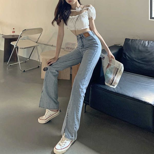 jeans women's split fat mm summer 2021 pants with high waist and thin wide legs, Blue
jeans women's split fat mm summer 2021 pants with high waist and thin wide legs, Blue