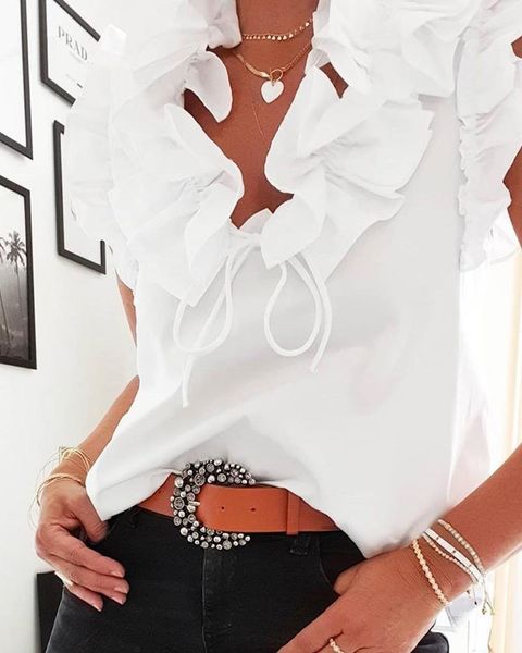 women's blouses & shirts ruffle blouse for women office lady fashion 2021 summer sleeveless slim v-neck, White
women's blouses & shirts ruffle blouse for women office lady fashion 2021 summer sleeveless slim v-neck, White