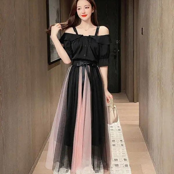 casual plus size tulle women skirt short sleeve buttoned shirt two piece suit fashion long pleated mesh skirts a line, Black
casual plus size tulle women skirt short sleeve buttoned shirt two piece suit fashion long pleated mesh skirts a line, Black