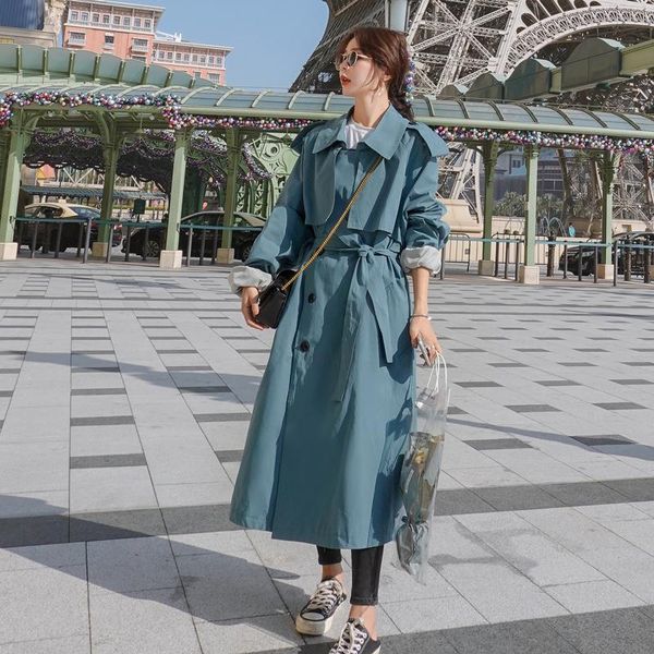 women's trench coats brand khaki blue women coat windbreaker outerwear quality long double breasted belted with storm flaps spring autu, Tan;black
women's trench coats brand khaki blue women coat windbreaker outerwear quality long double breasted belted with storm flaps spring autu, Tan;black