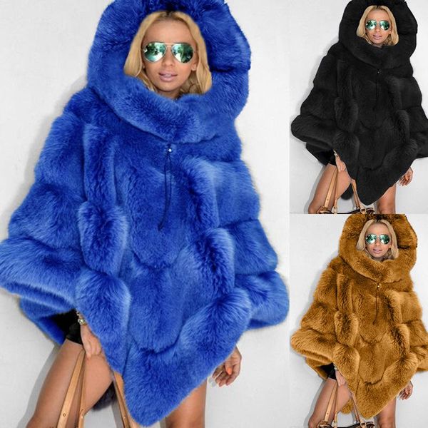women's fur & faux women long thick coat solid color hooded cloak full sleeve autumn winter loose casual fashion, Black
women's fur & faux women long thick coat solid color hooded cloak full sleeve autumn winter loose casual fashion, Black