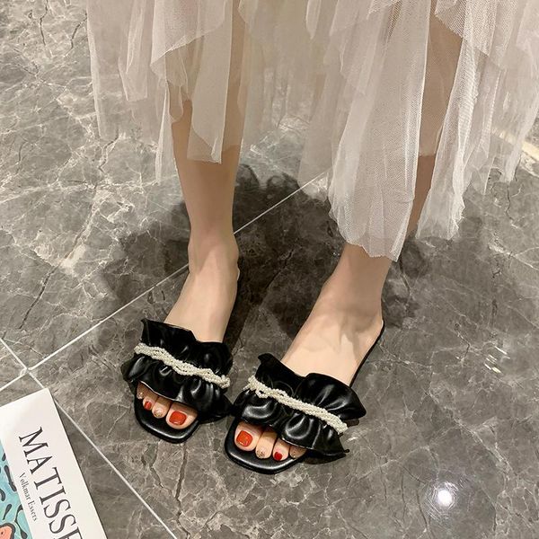 slippers for women 2021 summer modern string bead pearl flat flip flops sweet open toe pleated slides sandalias mujer, Black
slippers for women 2021 summer modern string bead pearl flat flip flops sweet open toe pleated slides sandalias mujer, Black