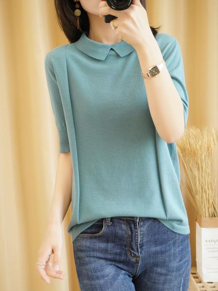women's t-shirt female 2021 summer pure cotton women doll collar pullover short-sleeved color knitwear plus size tees, White
women's t-shirt female 2021 summer pure cotton women doll collar pullover short-sleeved color knitwear plus size tees, White