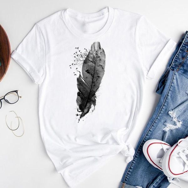 women's t-shirt women graphic cartoon feather watercolor funny cute short sleeve summer fashion print female clothes tees tshirt, White
women's t-shirt women graphic cartoon feather watercolor funny cute short sleeve summer fashion print female clothes tees tshirt, White