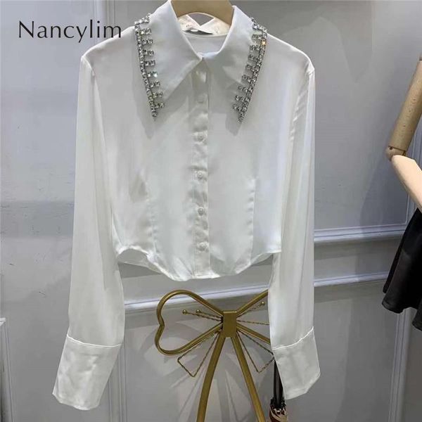 women's blouses & shirts ol lady white shirt short temperamental rhinestone lapel blouse fashion long sleeve all-match blusas femme
women's blouses & shirts ol lady white shirt short temperamental rhinestone lapel blouse fashion long sleeve all-match blusas femme