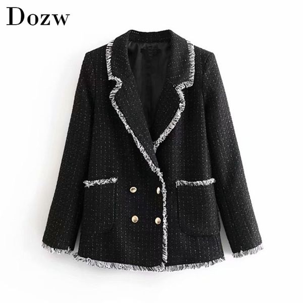 fashion double breasted plaid blazers women tassel decorate elegant suit notched neck chic black jacket lady chaqueta mujer 210515, White;black
fashion double breasted plaid blazers women tassel decorate elegant suit notched neck chic black jacket lady chaqueta mujer 210515, White;black