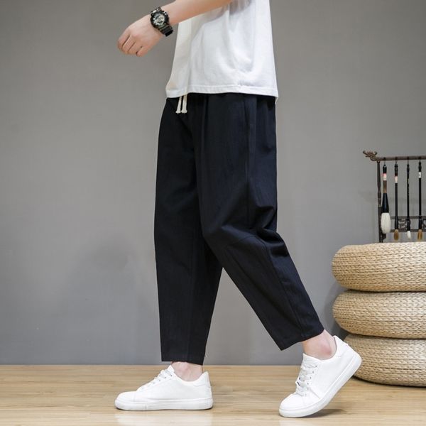 men's casual large cotton hemp quarter length loose and breathable straight sports pants men's, Black
men's casual large cotton hemp quarter length loose and breathable straight sports pants men's, Black