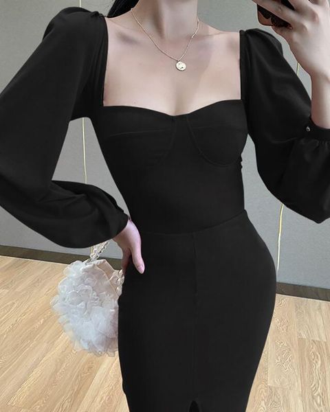 casual dresses fashion autumn vintage puff sleeve dress women square collar backless simple split temperament elegant long, Black;gray
casual dresses fashion autumn vintage puff sleeve dress women square collar backless simple split temperament elegant long, Black;gray
