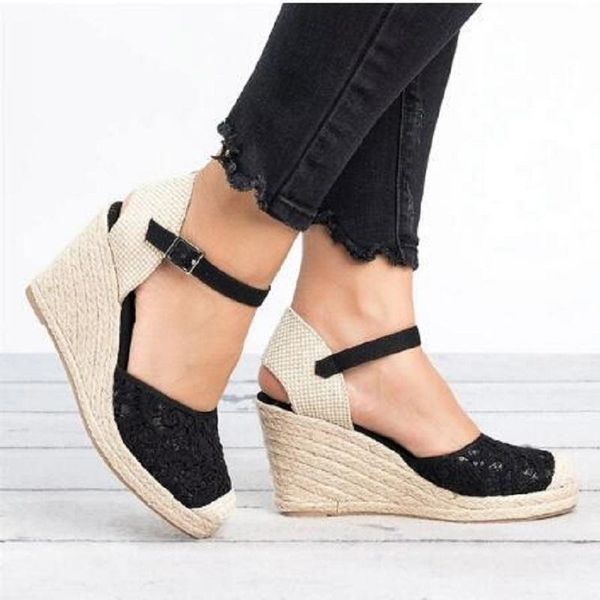 summer women high heels wedges sandals lace embroidery ladies platform espadrilles black shoes large size 42
summer women high heels wedges sandals lace embroidery ladies platform espadrilles black shoes large size 42