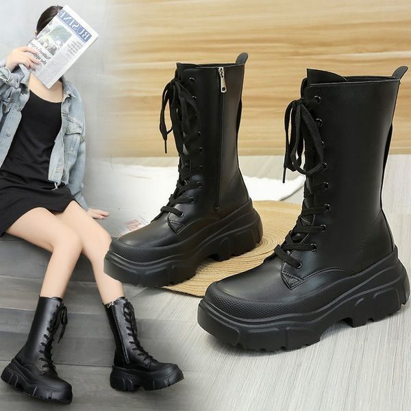 2021 british women's fashionable muffin knight boots thick bottomed slope heel middle tube martin boots, Black
2021 british women's fashionable muffin knight boots thick bottomed slope heel middle tube martin boots, Black